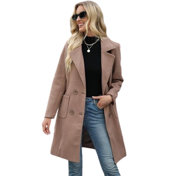 LUCIA | Women’s Camel Wool Blend Double-Breasted Mid-Long Coat