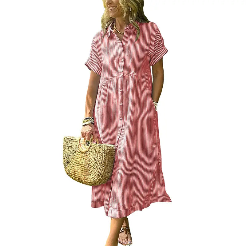 PETRA | Cozy Striped Loose Fit Midi Shirt Dress