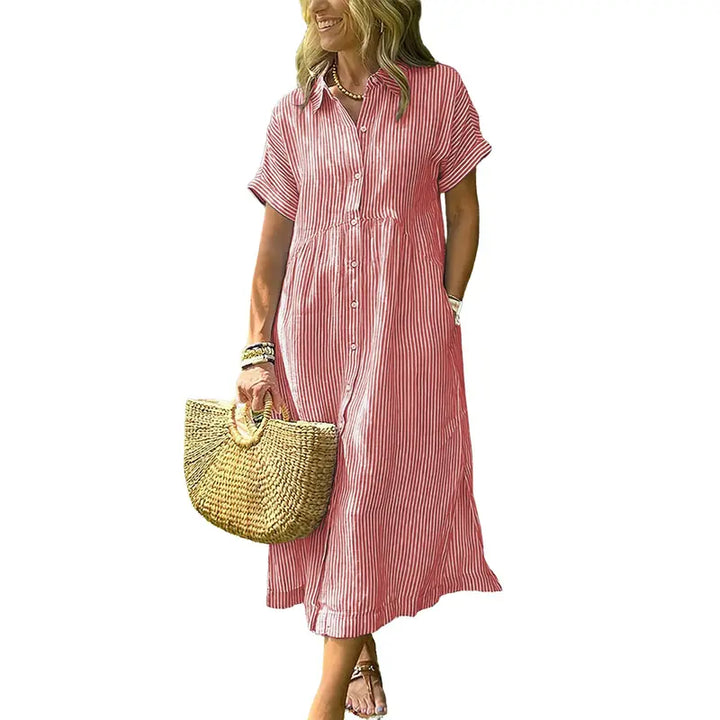 PETRA | Cozy Striped Loose Fit Midi Shirt Dress