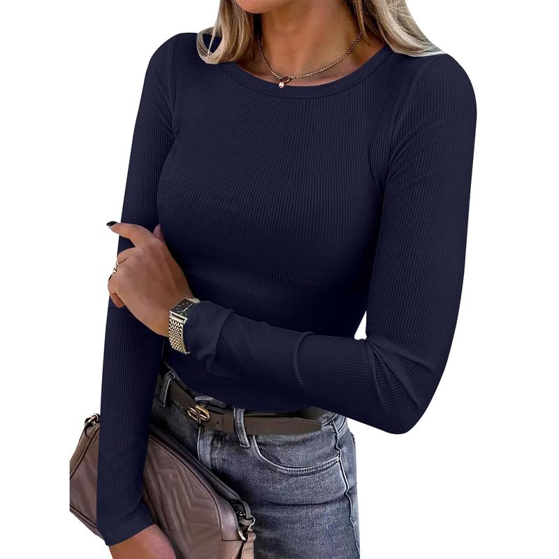 MERIAM | Women Rib Knit Long Sleeve Slim Fit Crewneck Top