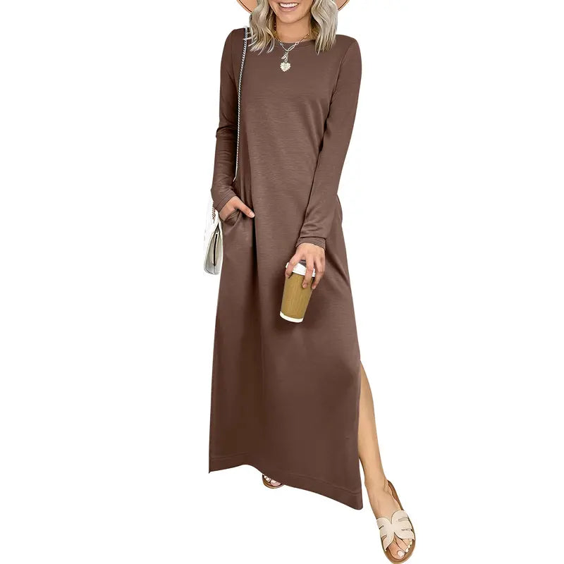 SANDRA | Casual Long Sleeve Crewneck Loose Fit Maxi Dress