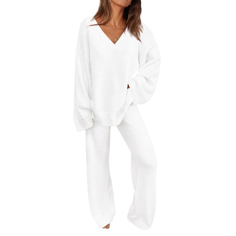JACE | Women's 2-Piece Lounge Set with V-Neck Top & Wide Leg Pants