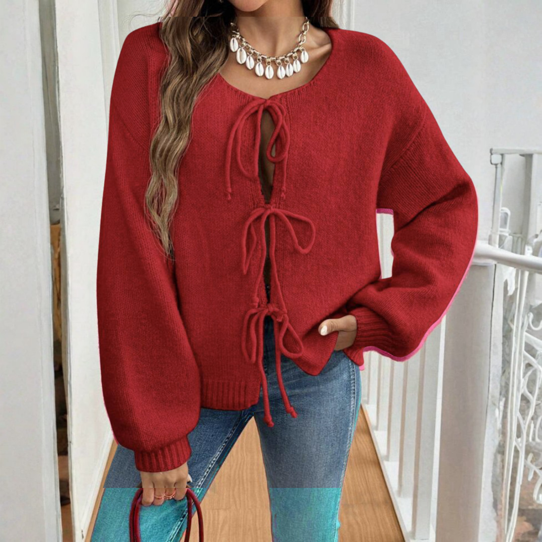 ADRIENNE | Tie-Front Casual Knit Cardigan