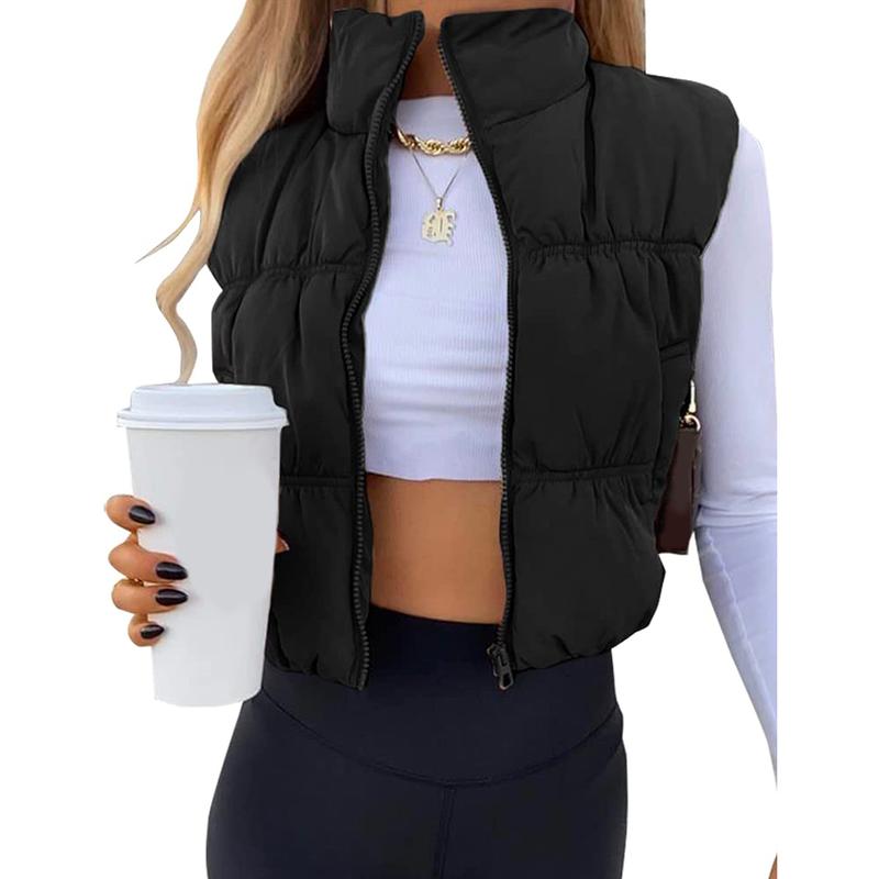 CAROLINE | Sleeveless Zip-Up Puffer Vest with Stand Collar
