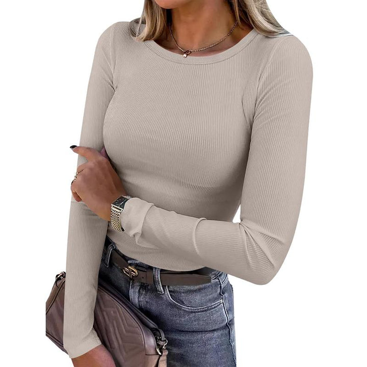 MERIAM | Women Rib Knit Long Sleeve Slim Fit Crewneck Top