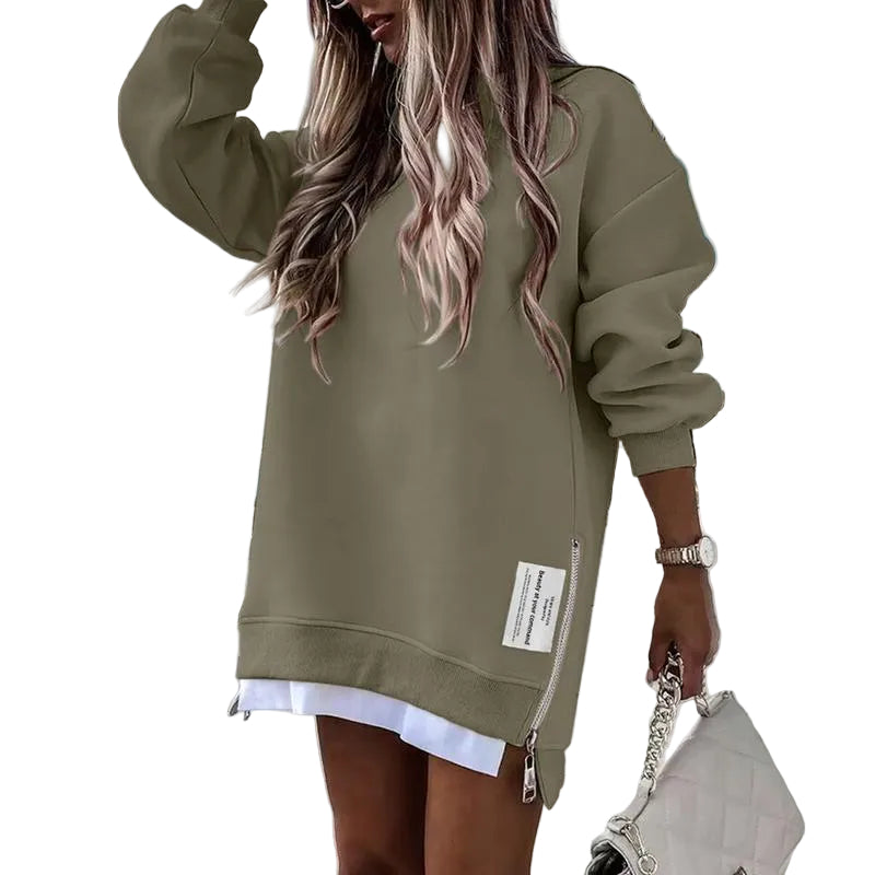 MELISA | Casual Drop Shoulder Zipper Slit Sweatshirt Dress