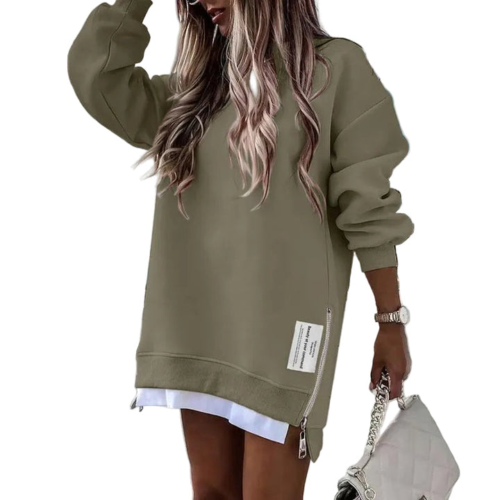 MELISA | Casual Drop Shoulder Zipper Slit Sweatshirt Dress