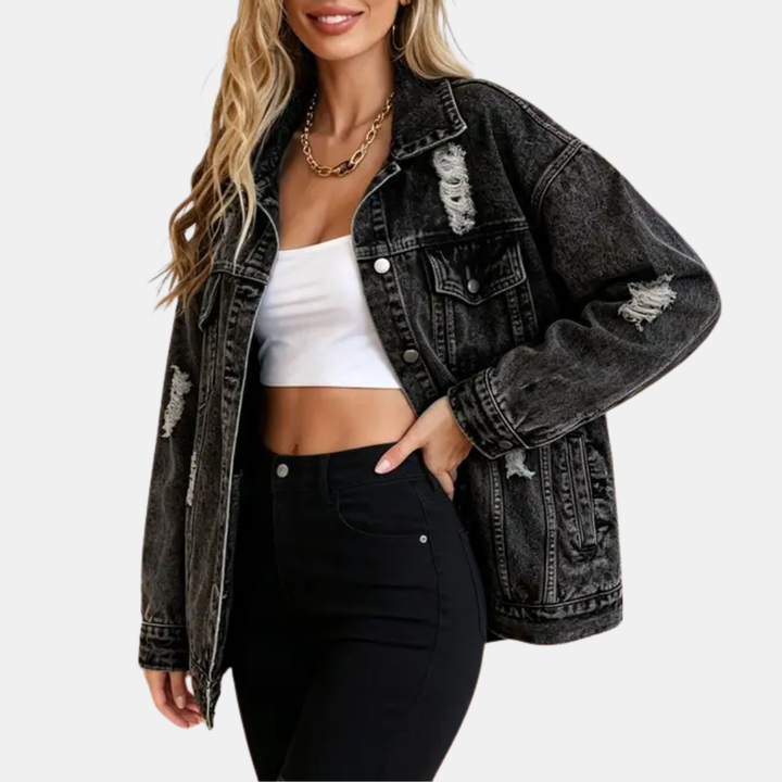 Veste en jean femme oversize et longue, délavée pour la mi-saison