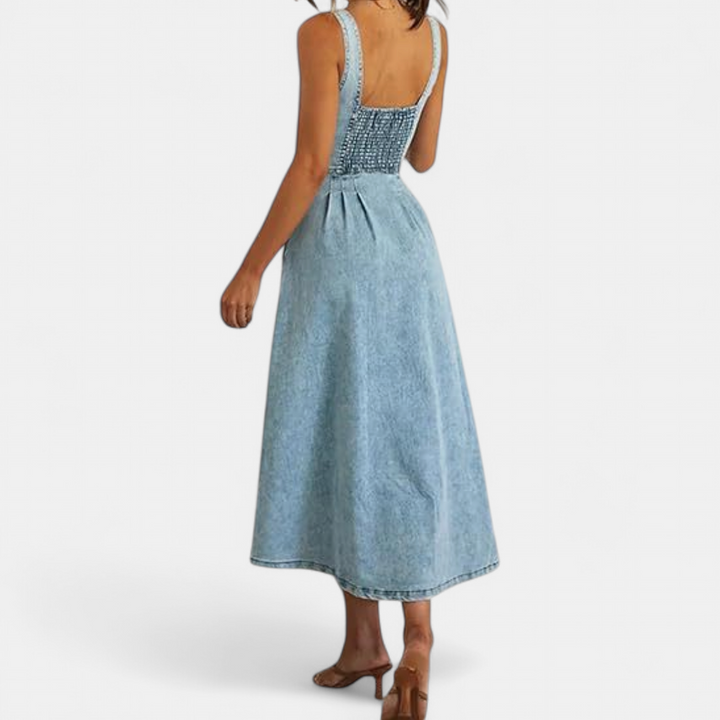 INDIGO | Sleeveless Button-Down Midi Dress