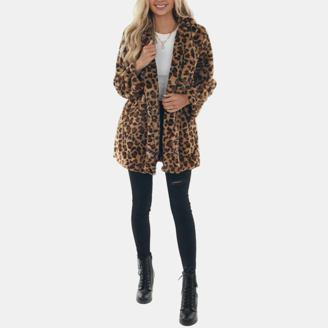 Manteau d’hiver femme chaud et chic, fausse fourrure léopard oversize