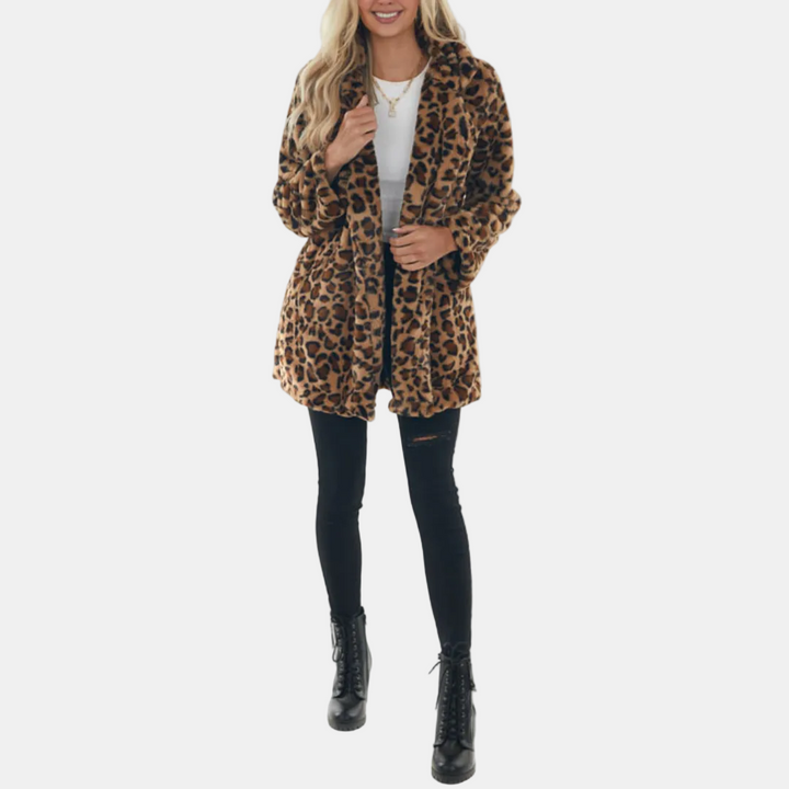 Manteau d’hiver femme chaud et chic, fausse fourrure léopard oversize