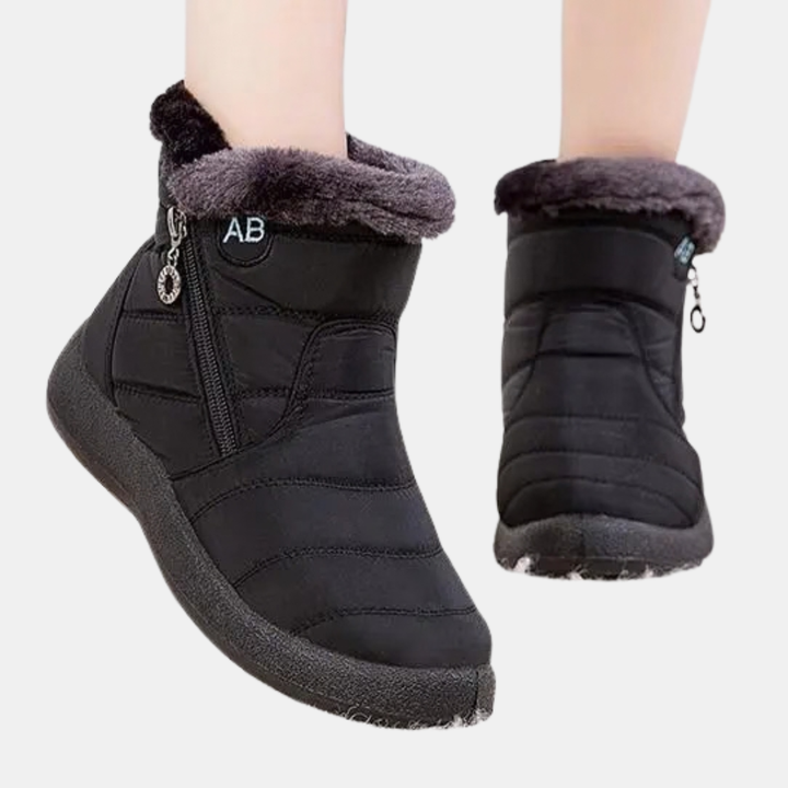 Bottines après-ski femme matelassées, col en fausse fourrure