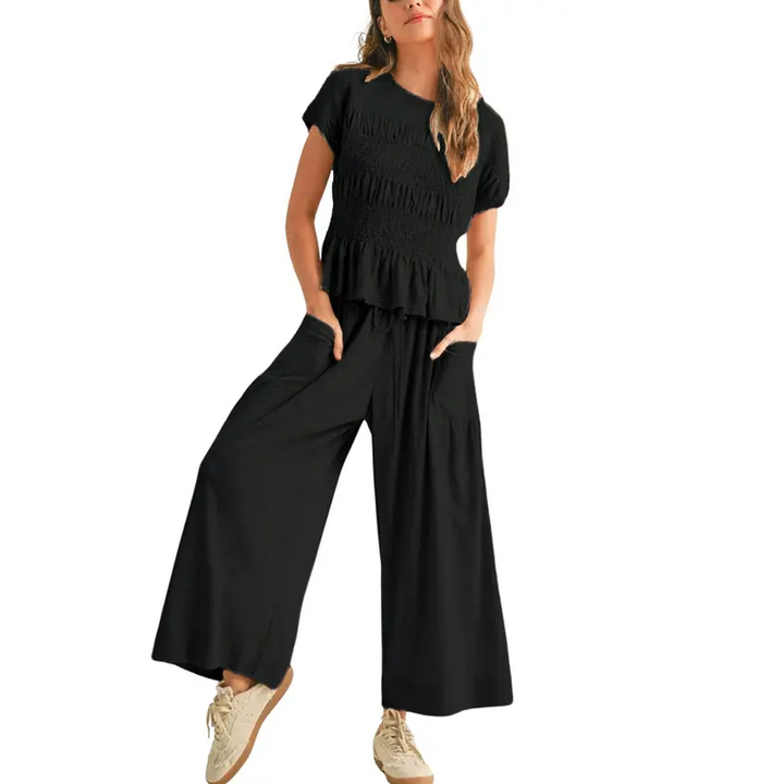 LORRY | Casual Boho Inspired 2-Piece Smocked Top and Wide Leg Pants Set
