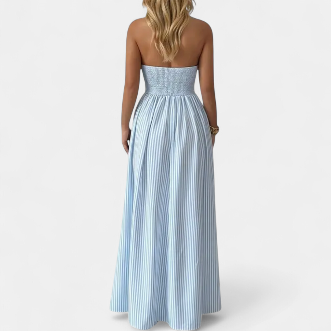 CASPIENNE | Striped V-Neck Halter Maxi Dress