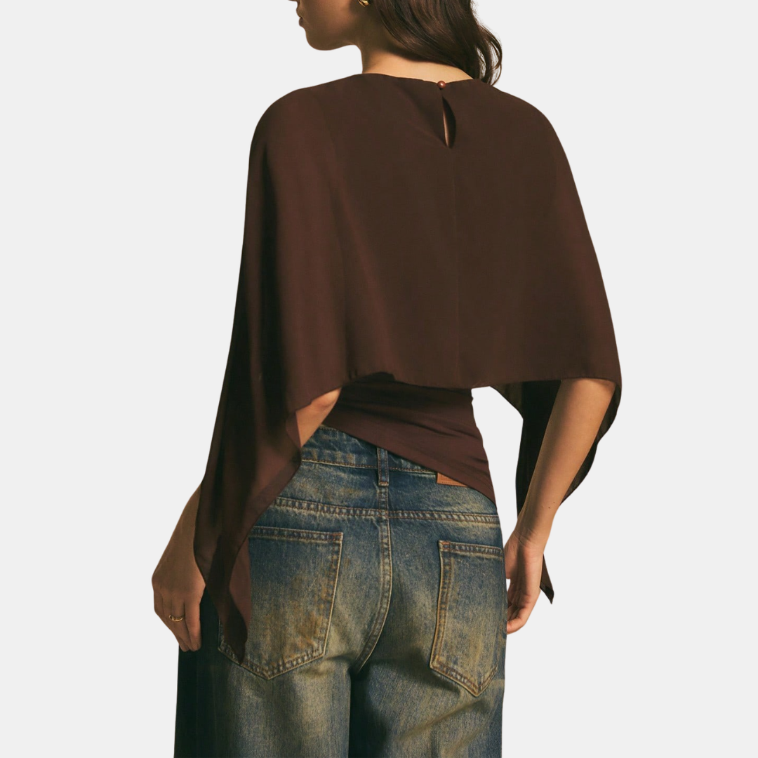 Women's Cape Sleeve Sheer Chiffon Ruched Crop Blouse