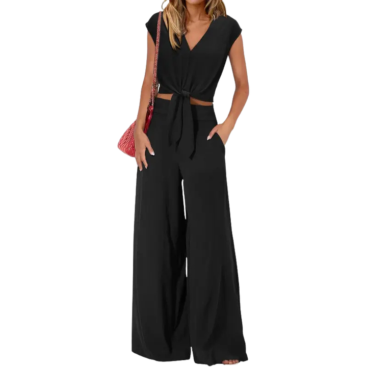 GLENDA | Chic Crop Top and Classic Wide Leg Pants Set