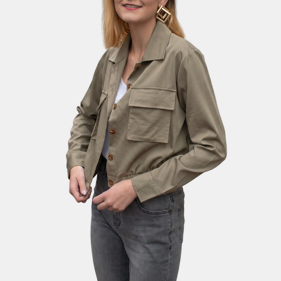 Women's Cropped Utility Windbreaker Jacket with Drawstring Hem
