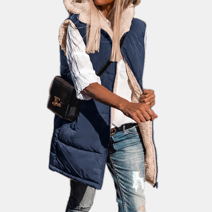 Women's Reversible Puffer Vest Sherpa Lined Hooded Sleeveless Coat