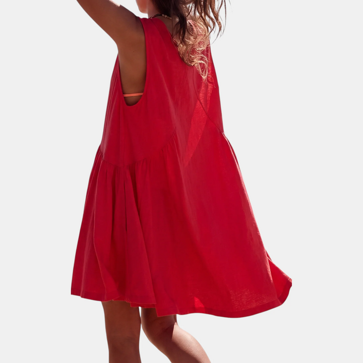 Women's Gathered Babydoll Sundress with Pockets