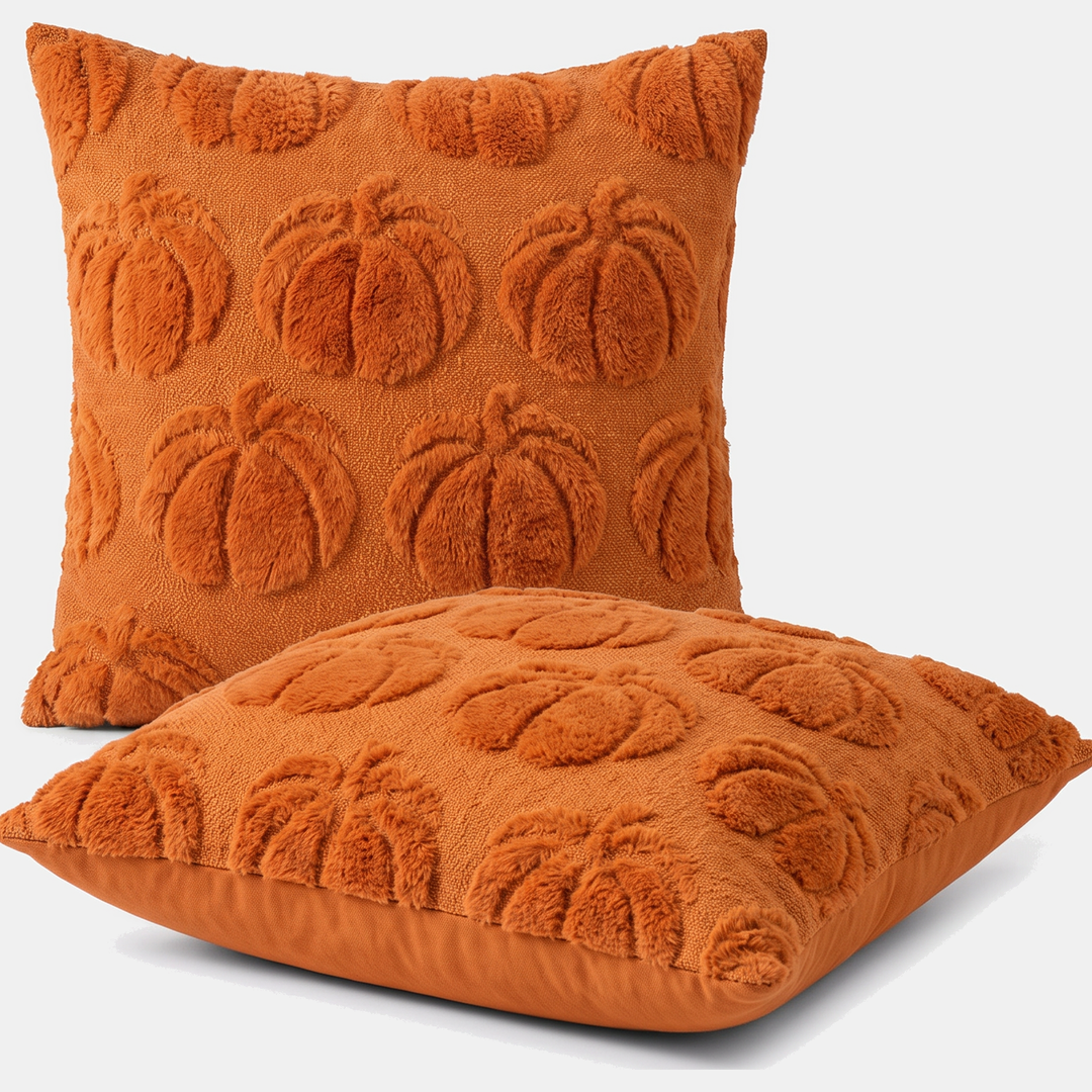 Housse de coussin Halloween et automne, motifs touffetés en relief