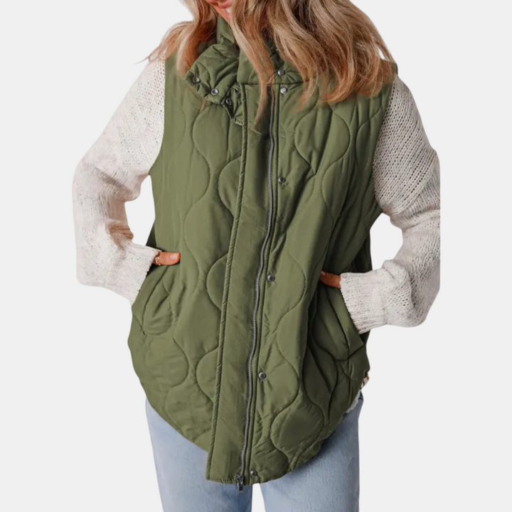 Women's Puffer Vest Quilted Zip Up Snap Button Sleeveless Coat