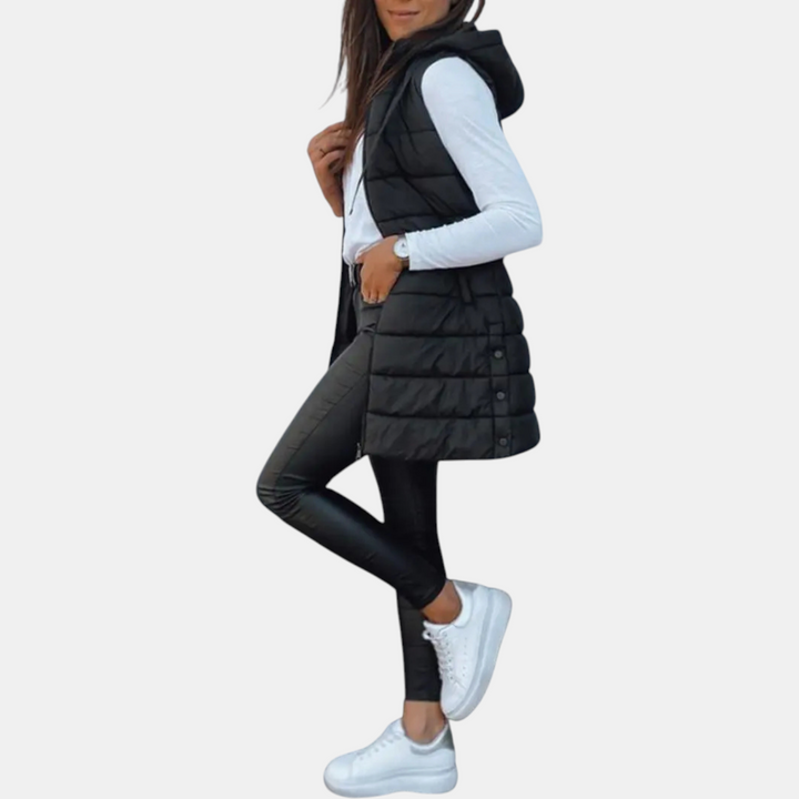 Women's Sleeveless Puffer Vest Longline Hooded Zip Front