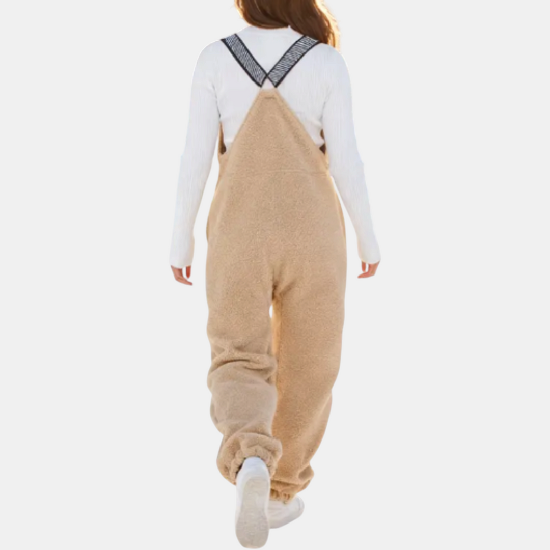 Women's Sherpa Fleece Wide Leg Bib Overall Jumpsuit