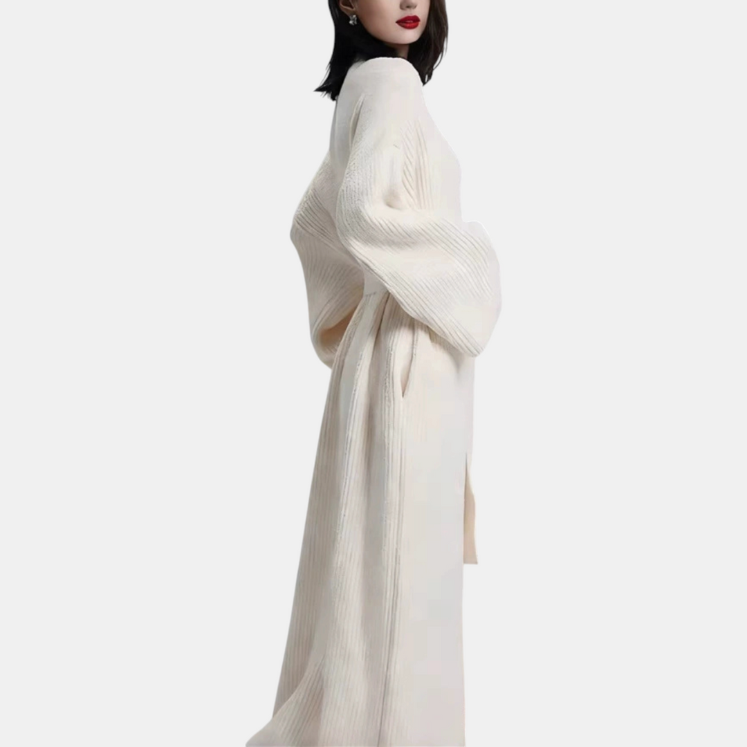 Women's Ribbed Knit Wrap Robe with Self Tie Belt Maxi