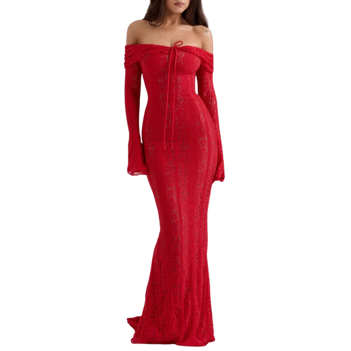 JODY | Elegant Off-Shoulder Lace Contrast Dress