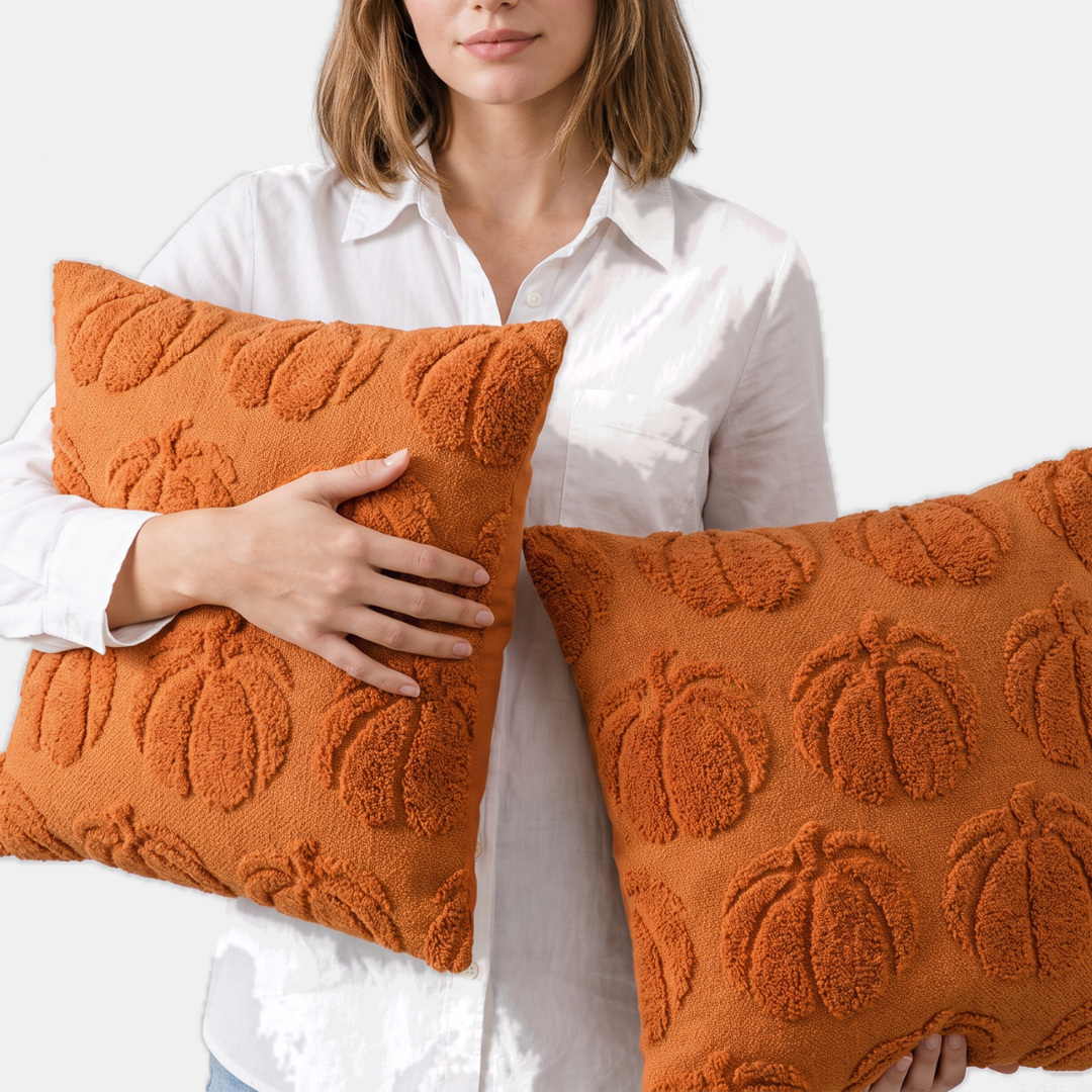 Housse de coussin Halloween et automne, motifs touffetés en relief