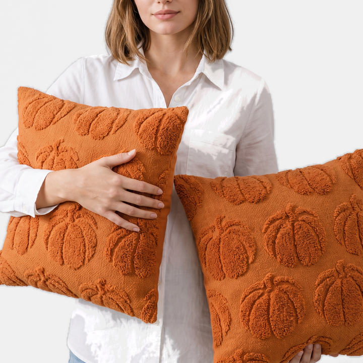 Housse de coussin Halloween et automne, motifs touffetés en relief