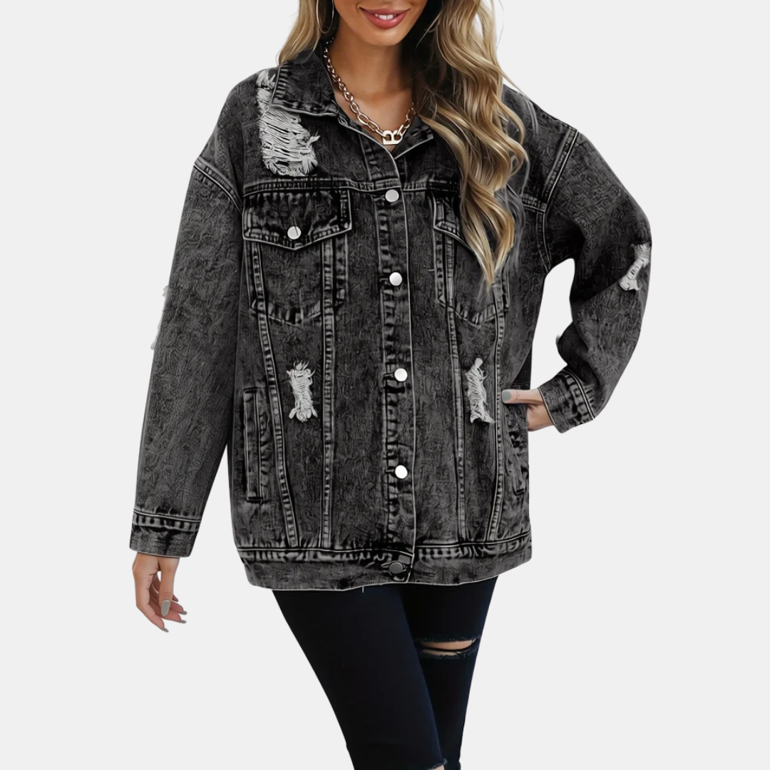 Veste en jean femme oversize et longue, délavée pour la mi-saison