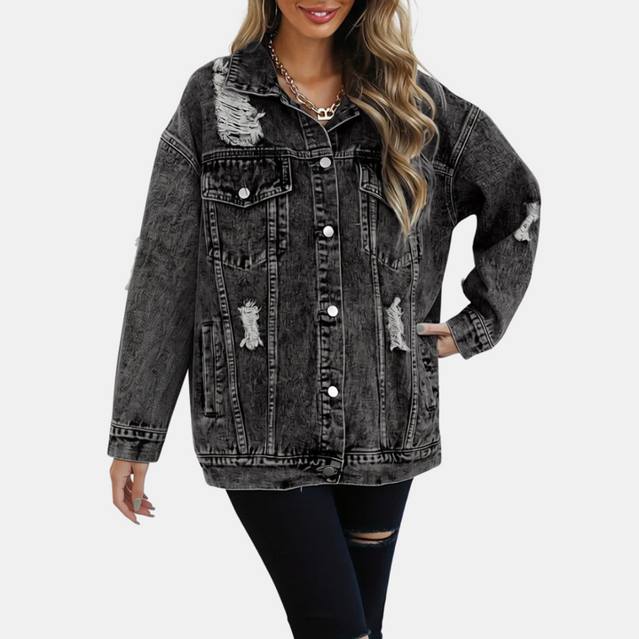 Veste en jean femme oversize et longue, délavée pour la mi-saison