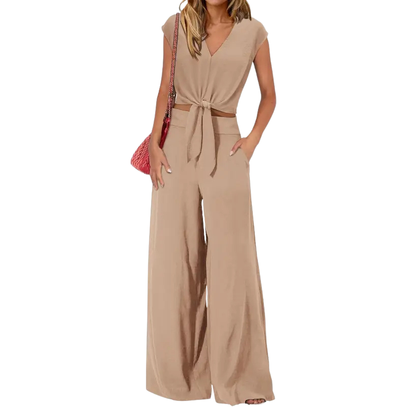 GLENDA | Chic Crop Top and Classic Wide Leg Pants Set