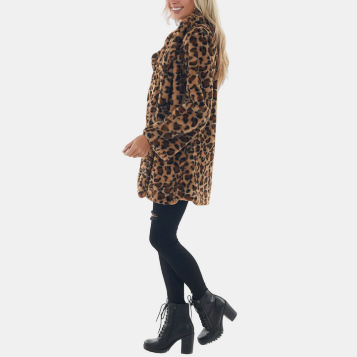 Manteau d’hiver femme chaud et chic, fausse fourrure léopard oversize