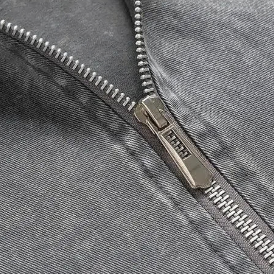 Veste femme mi-saison oversize en jean à capuche, demi-zip et cordons