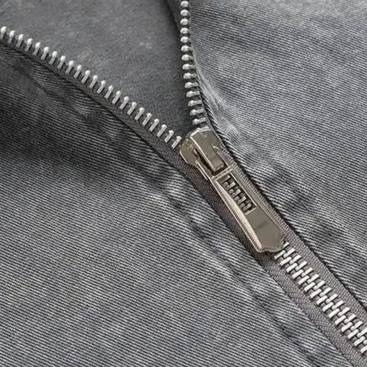 Veste femme mi-saison oversize en jean à capuche, demi-zip et cordons