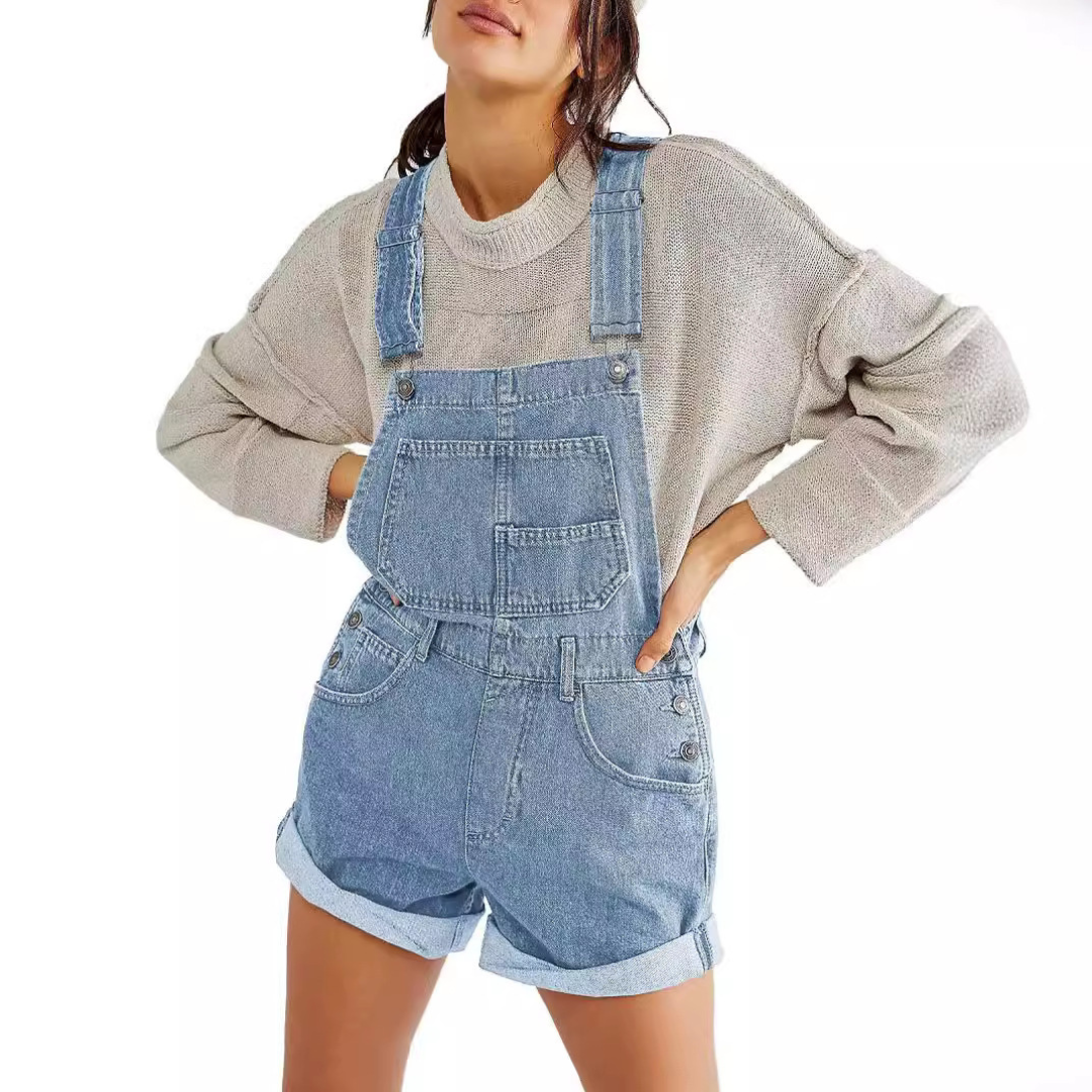 REMITA | Vintage Adjustable Denim Overall Shorts