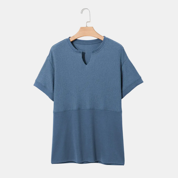 Women's Colorblock Waffle Knit V-Neck Oversized T Shirt