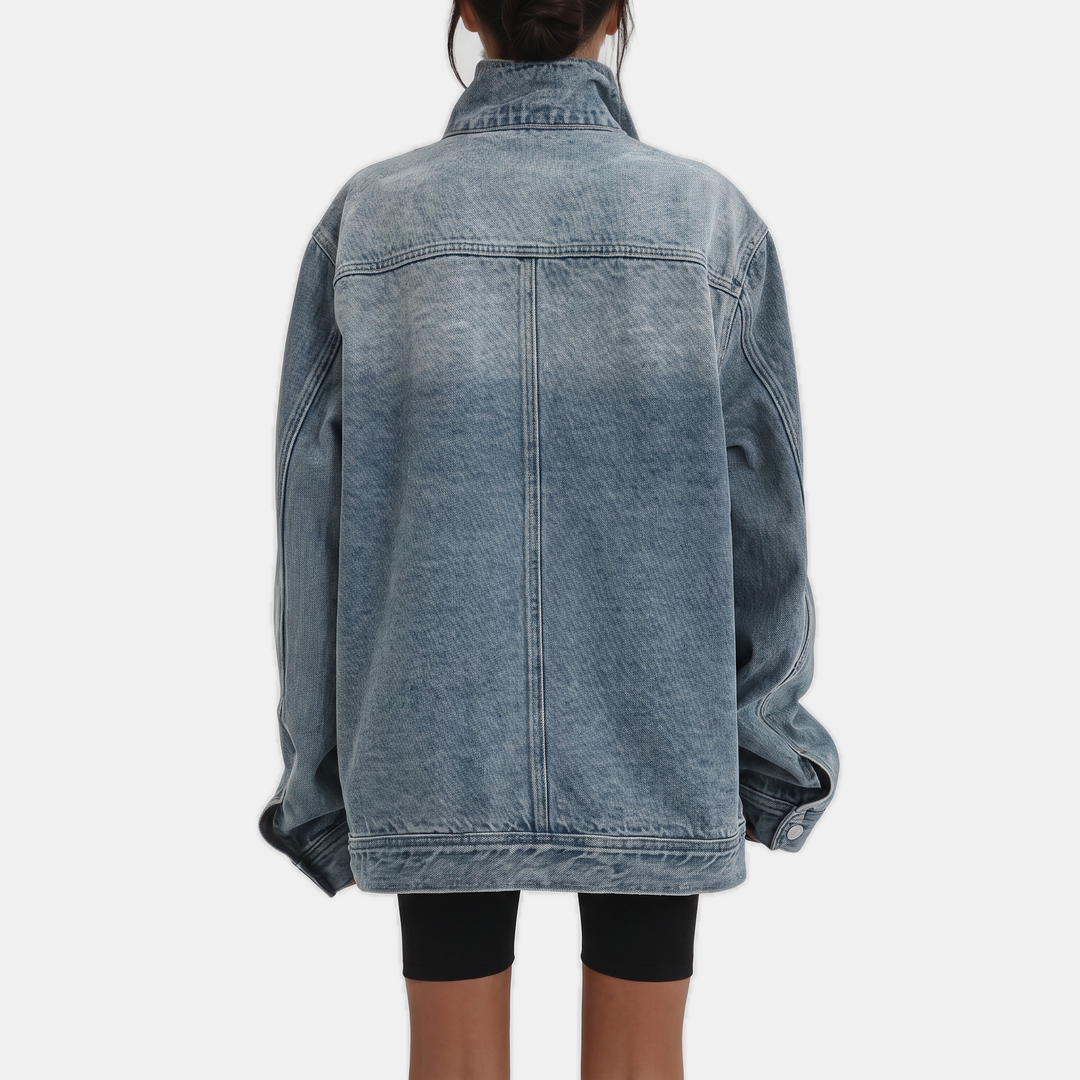 Women's Asymmetrical Button Front Washed Denim Jacket