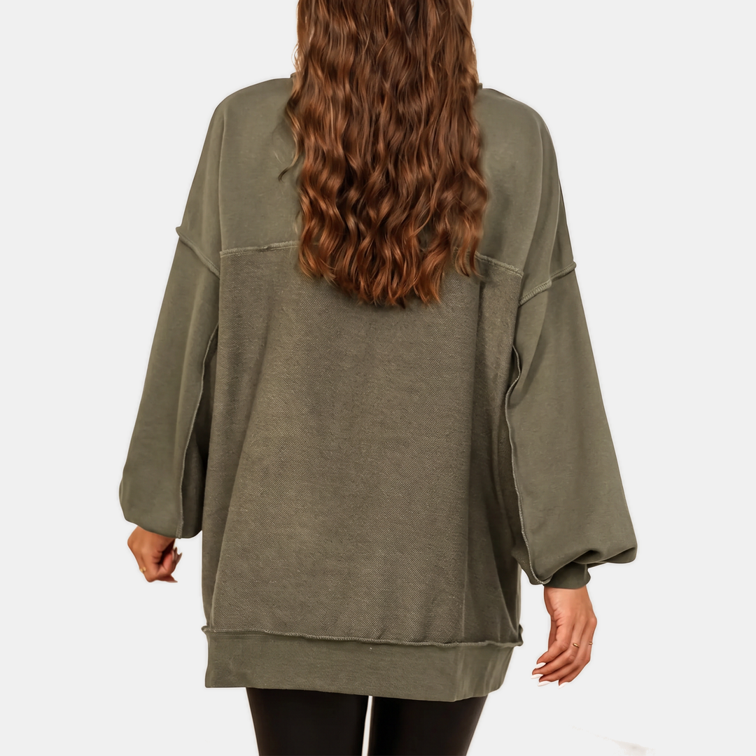 Women's Oversized Hoodie Button Placket Balloon Sleeve Sweatshirt