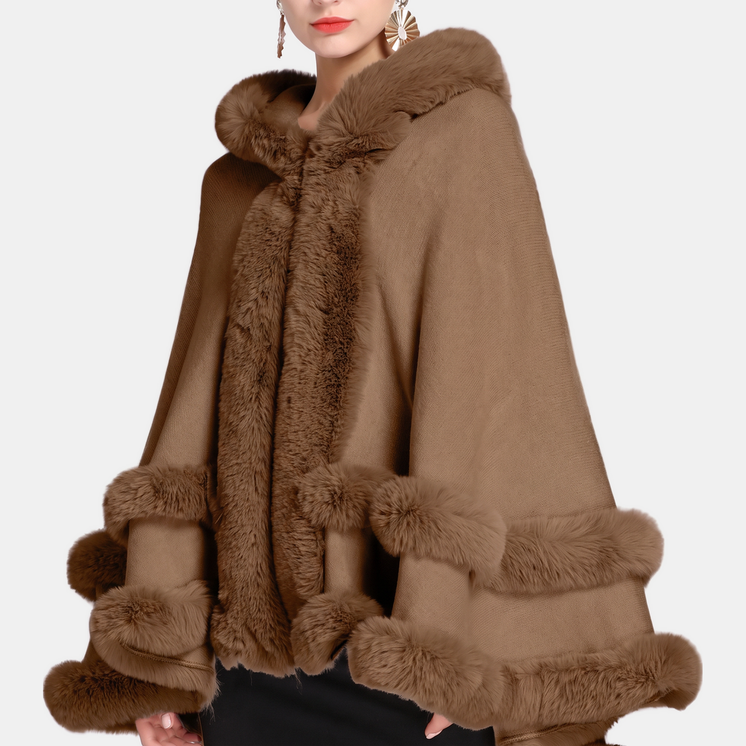 Cape à capuche femme, bordures en fausse fourrure pour l’hiver