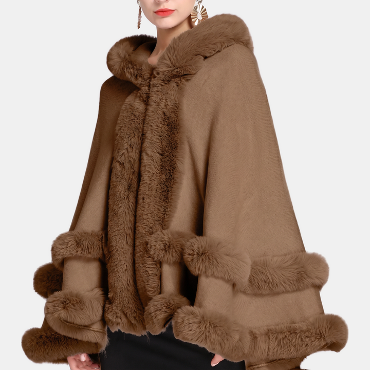 Cape à capuche femme, bordures en fausse fourrure pour l’hiver