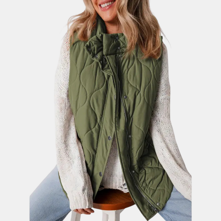 Women's Puffer Vest Quilted Zip Up Snap Button Sleeveless Coat