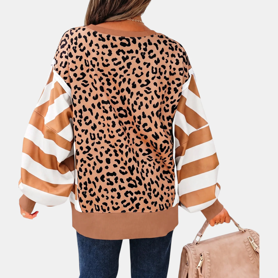 Women's Balloon Sleeve Crewneck Colorblock Sweatshirt