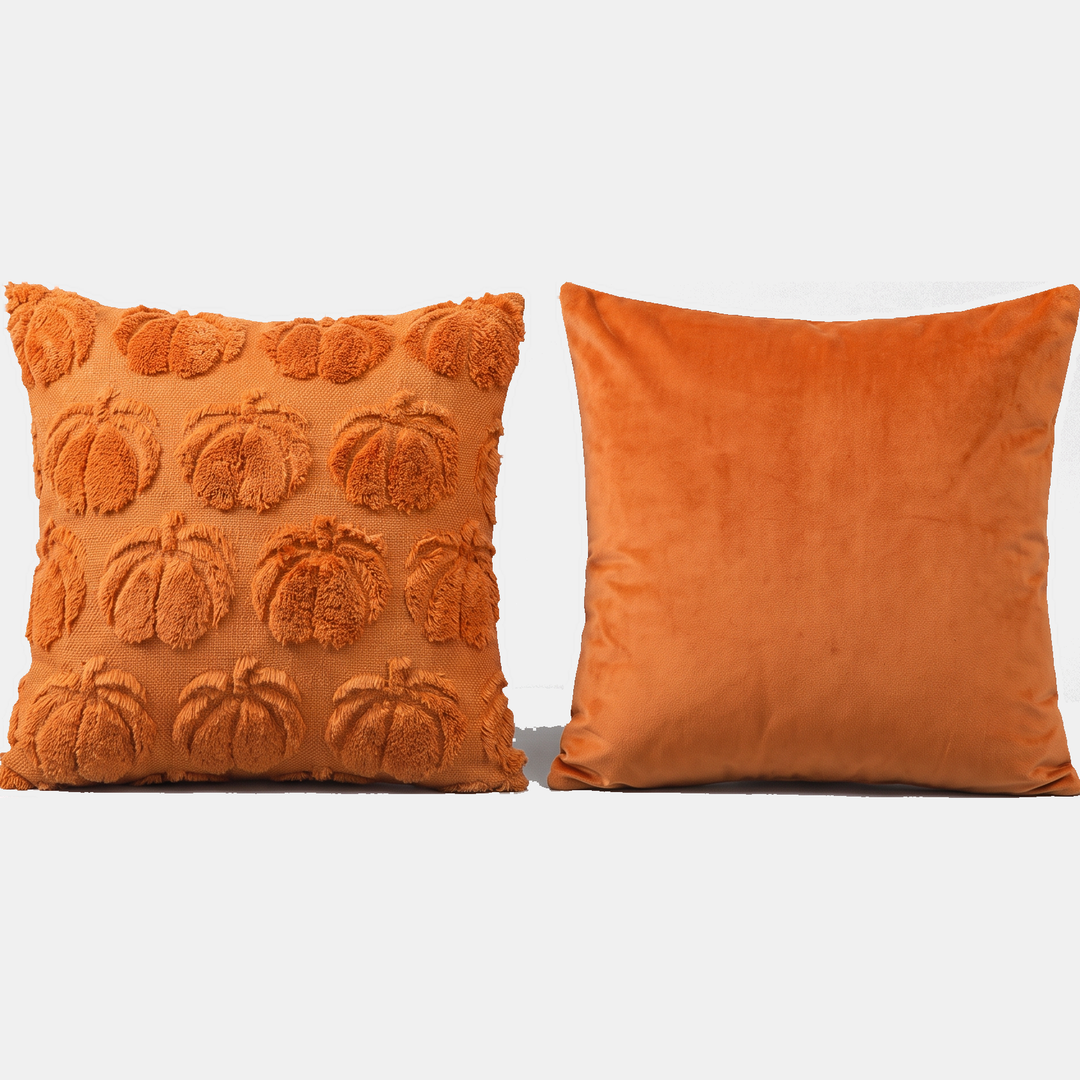 Housse de coussin Halloween et automne, motifs touffetés en relief