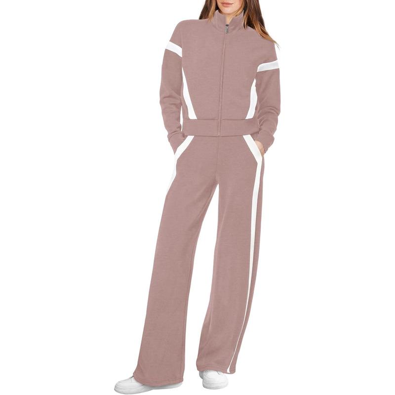 ARIANA | Women’s Sporty Zip Up Sweatsuit & Wide Leg Pants Set