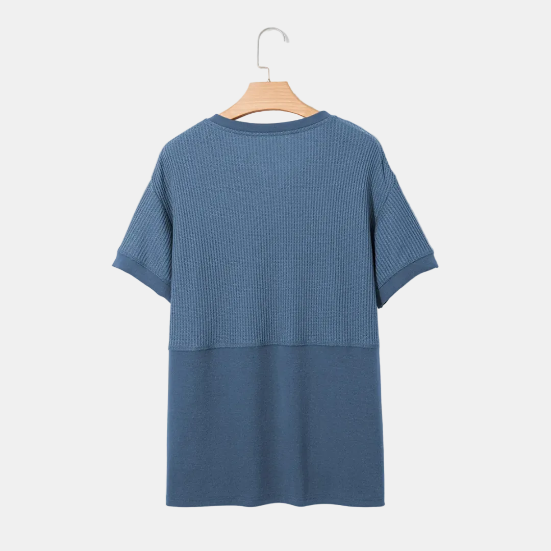 Women's Colorblock Waffle Knit V-Neck Oversized T Shirt