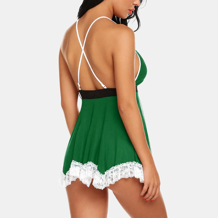 Lingerie sexy transparente femme, nuisette dentelle noel