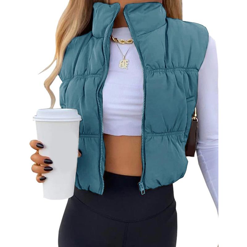 CAROLINE | Sleeveless Zip-Up Puffer Vest with Stand Collar